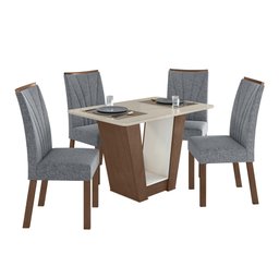 Conjunto Sala de Jantar Mesa 120x80cm Tampo Vidro/MDF com 4 Cadeiras Apogeu Móveis Lopas - 12