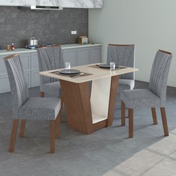 Conjunto Sala de Jantar Mesa 120x80cm Tampo Vidro/MDF com 4 Cadeiras Apogeu Móveis Lopas - 1