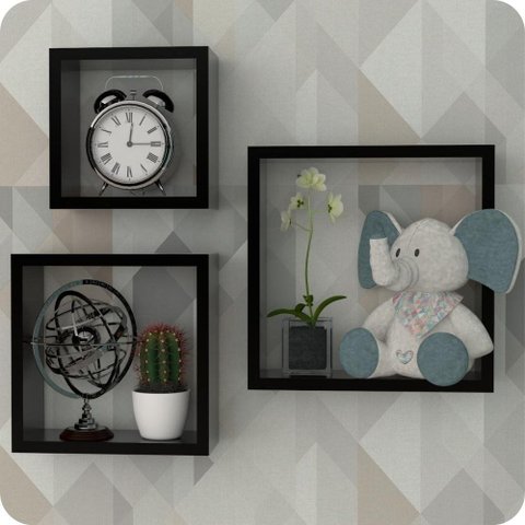 3 Nichos para Quarto de Bebê Infantil Parede Preto