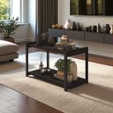 Ver imagem 2 de Mesa de Centro Atenas 2 Prateleiras Mdf Estrutura de Metalon Moderna Funcional:preto-preto