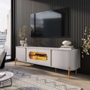 Ver imagem 4 de Rack Bancada Orgânico para TV até 75" Portas Vidro Luz LED Pé Ferro Off White com Cinamomo