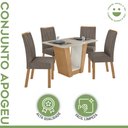 Ver imagem 2 de Conjunto Sala de Jantar 4 Lugares Retangular Tampo Vidro/MDF Mesa e Cadeiras Apogeu Amêndoa Clean/Off White/Animale Bege
