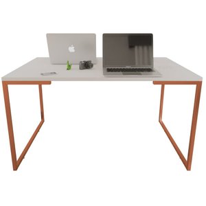 Mesa de Escritório Base Metal Bronze Tampo Branco 90 Cm