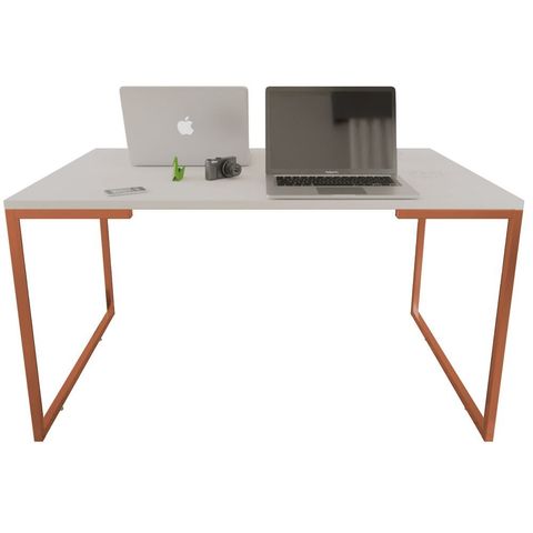 Mesa de Escritório Base Metal Bronze Tampo Branco 90 Cm