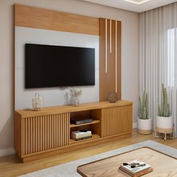 Estante Home para Tv até 55 Polegadas 100% MDF Ripado com Led Logan - 1