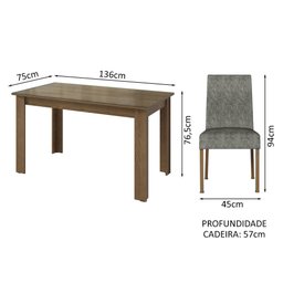 Conjunto Sala de Jantar Mesa Tampo de Vidro 4 Cadeiras Rustic/silver Antônia Madesa - 3