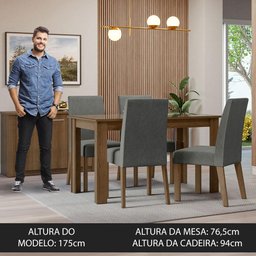Conjunto Sala de Jantar Mesa Tampo de Vidro 4 Cadeiras Rustic/silver Antônia Madesa - 4