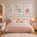 Ver imagem 2 de Kit Quadros Infantil com Nome - Flores:30x45/Moldura Branca Vidro Acrílico