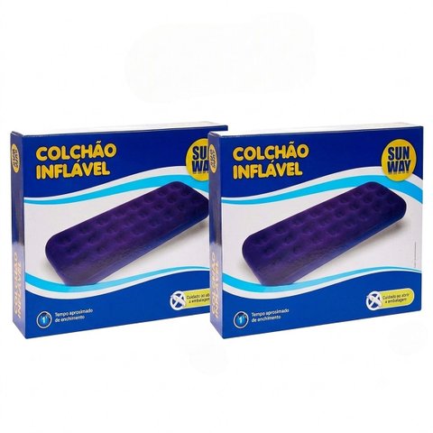 Kit 2 Colchões Inflável Solteiro Camping Viagem Roxo Veludo