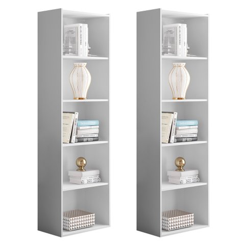 Kit 2 Estantes Livreiro Organizador Multiuso Luiza 5 Nichos Branco - Desk Design