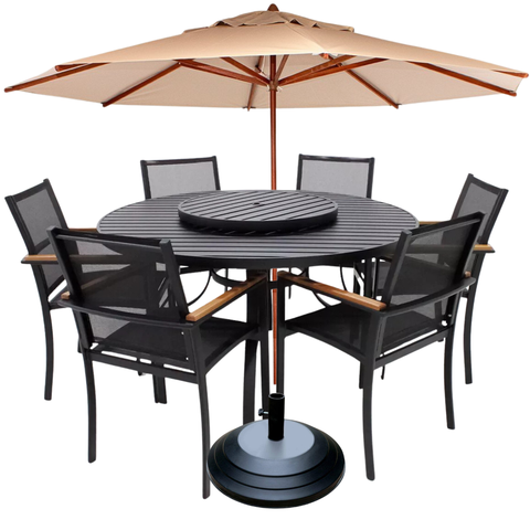 Jogo de Mesa Jardim 6 Cadeiras Tela Sling Premium Ombrelone Piscina