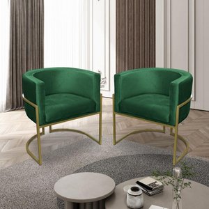 Kit 02 Poltronas para Sala Decorativa Luna Base Ferro Dourado Veludo Verde Visan Estofados