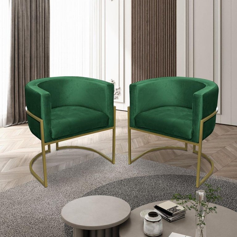 Kit 02 Poltronas para Sala Decorativa Luna Base Ferro Dourado Veludo Verde Visan Estofados