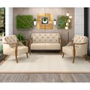 Ver imagem 2 de Kit Namoradeira 135cm e 2 Poltronas Decorativas Capitonê Lapa M22 PU Bege - Mpozenato