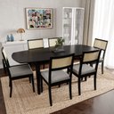 Ver imagem 1 de Conjunto Mesa Extensível Oval 6 Cadeira Madeira Maciça Encosto Telado Tiê CabeCasa MadeiraOriginals Preto