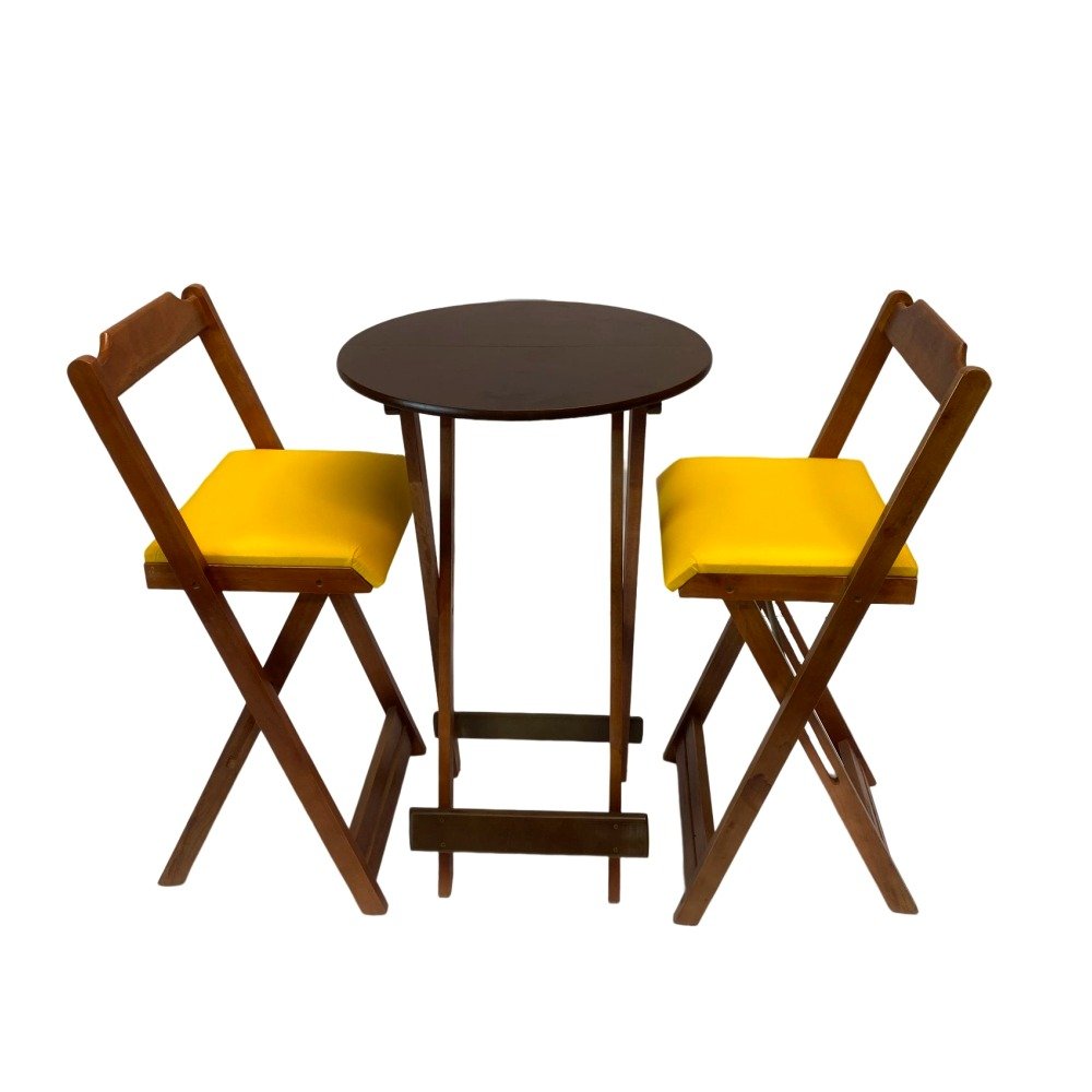 Bistrô Alto Dobrável Imbuia C2 Banquetas 60cm Estof Amarelo