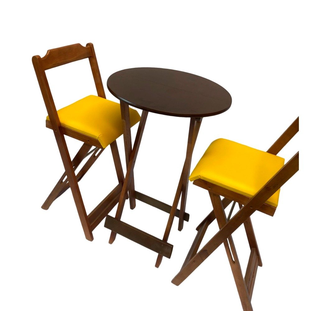 Bistrô Alto Dobrável Imbuia C2 Banquetas 60cm Estof Amarelo - 2