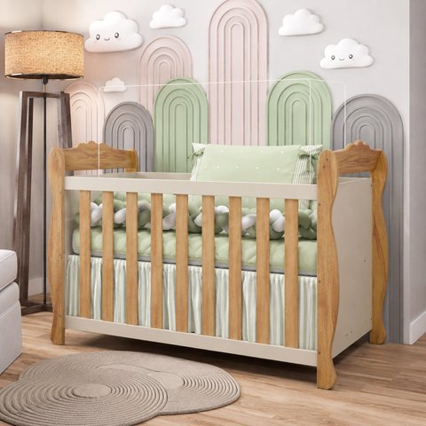 Berço Mini Cama 3 em 1 Americano 100% MDF Cocada Espresso Móveis Bege/Off White/Amêndoa