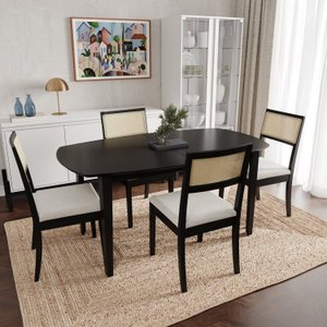Conjunto Mesa Extensível Oval 4 Cadeira Madeira Maciça Encosto Telado Tiê CabeCasa MadeiraMadeira