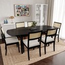 Ver imagem 1 de Conjunto Mesa Extensível Oval 6 Cadeira Madeira Maciça Encosto Telado Tiê CabeCasa MadeiraOriginals Preto