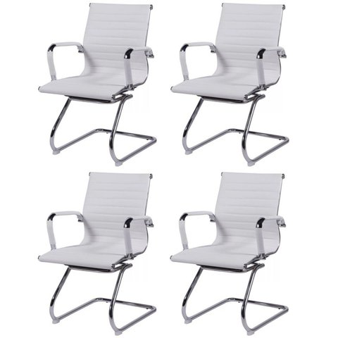Kit 4 Cadeiras Escritório Interlocutor Fixa Esteirinha Corino 3301 Branco