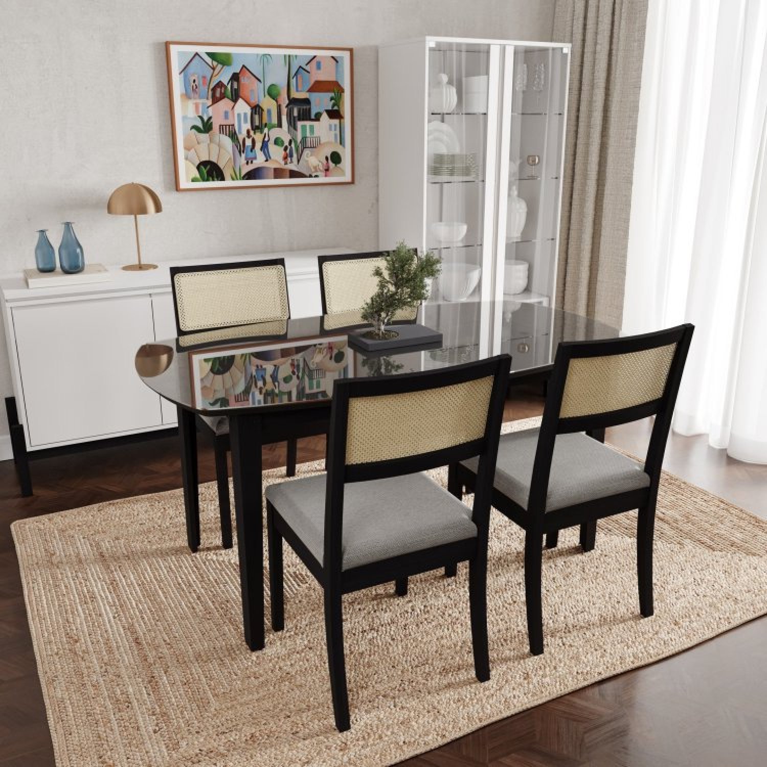 Conjunto Mesa de Jantar Tampo Vidro e MDF 1,60m e 4 Cadeiras Tiê CabeCasa MadeiraMadeira - 1