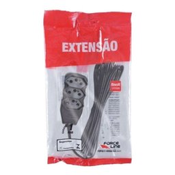 Extensão 1 Metro - 3 Tomadas Tripolar 10a - Force Line - Preta - 3