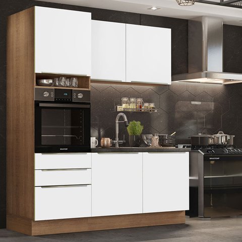 Cozinha Compacta Madesa Lux com Armário e Balcão 5 Portas 3 Gavetas Rustic/Branco Veludo Cor:Rustic 