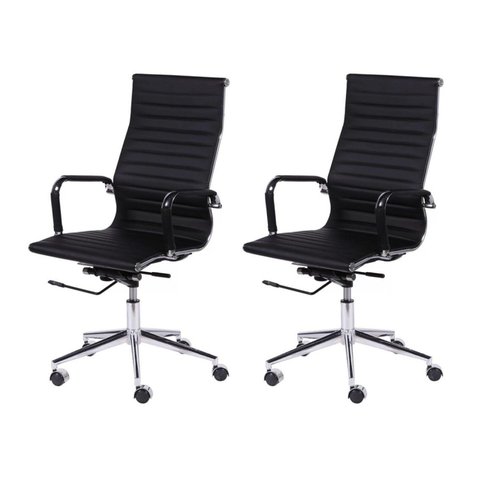 Kit 2 Cadeiras Escritório Presidente Esteirinha Rodízio Relax Corino 3301 Preto