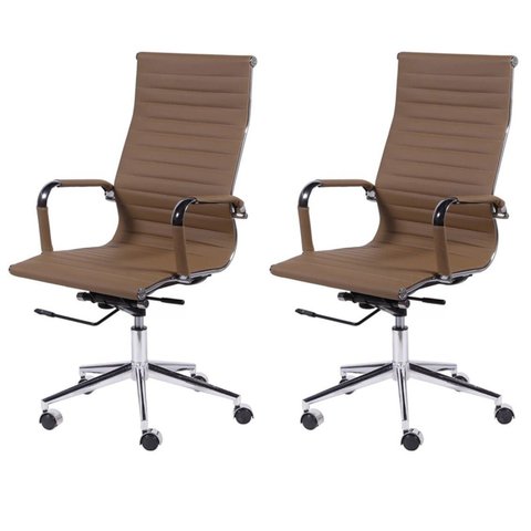 Kit 2 Cadeiras Escritório Presidente Esteirinha Rodízio Relax Corino 3301 Marrom/Caramelo