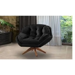 Poltrona Decorativa Verona Com Base Giratória Suede - Preto - 2 Poltrona Decorativa Verona Com Base Giratória Suede - Preto - 2