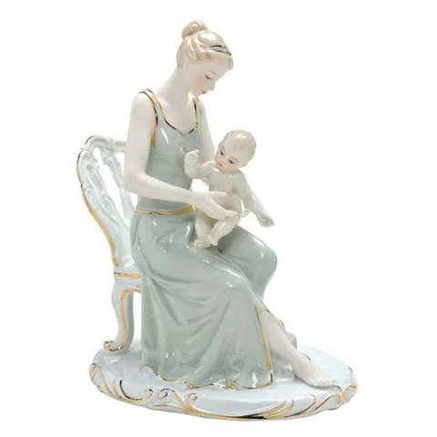 Escultura Estatueta Decorativa Dama com Criança em Porcelana - 23x13x18cm