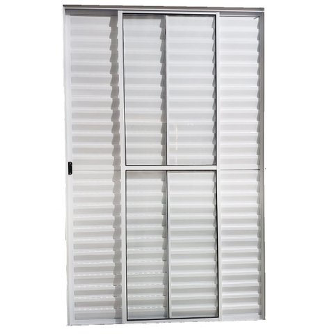 Porta de Alumínio de Correr Balcão 3 Folhas Branca Modular com Trinco: 210 x 120