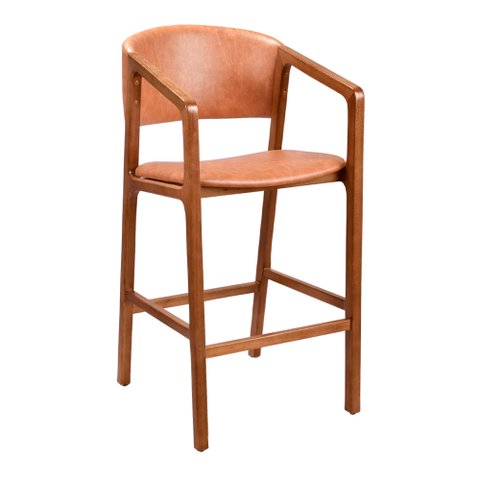 Banqueta Madeira Maciça Thor 53cm | Courino Caramelo - Sallar Home