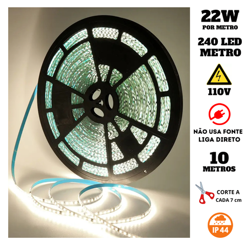 Fita 240 Led's 110v 10 Metros Ip20 3528 22w 4000k Liga Direto