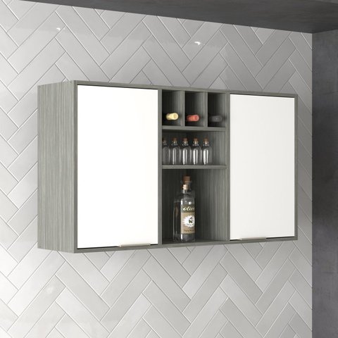 Armário Aéreo de Cozinha 120cm com 2 Portas Domus Espresso Móveis Cinza/Silver/Branco