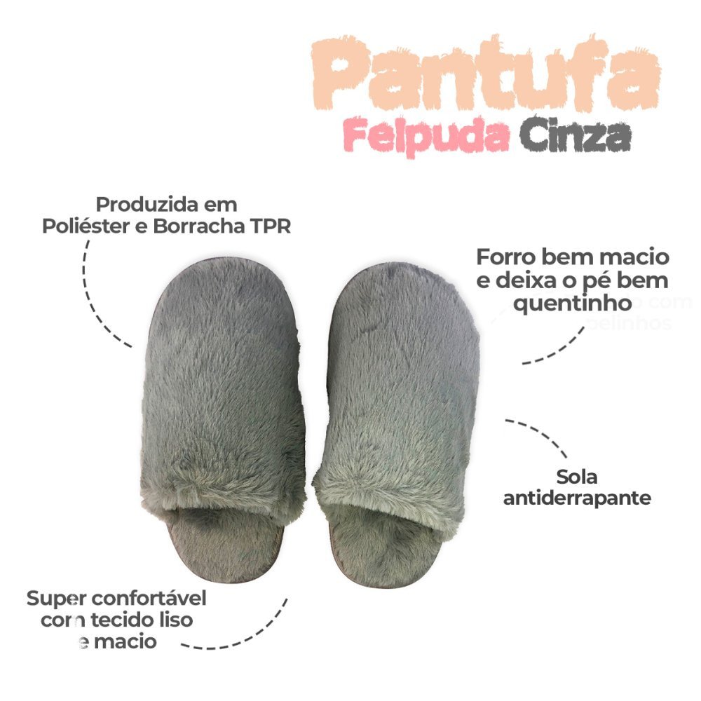 Pantufa Adulto Feminina Antiderrapante Felpuda 40/41 Cinza - 4