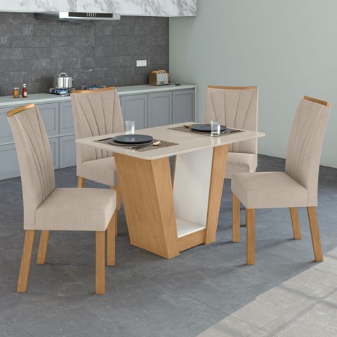 Conjunto Sala de Jantar 4 Lugares Retangular Tampo MDF Mesa e Cadeiras Apogeu