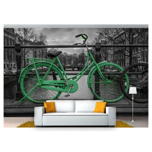 Papel De Parede Bicicleta Verde Preto E Branco Cda06