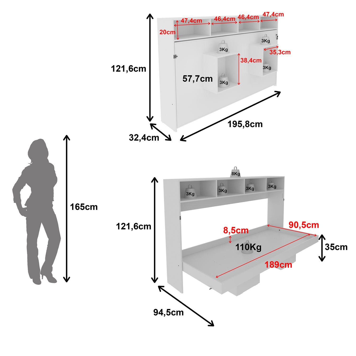 Cama Articulada Horizontal Solteiro 88cm Cm8020 Tecno Mobili - Branco - 5