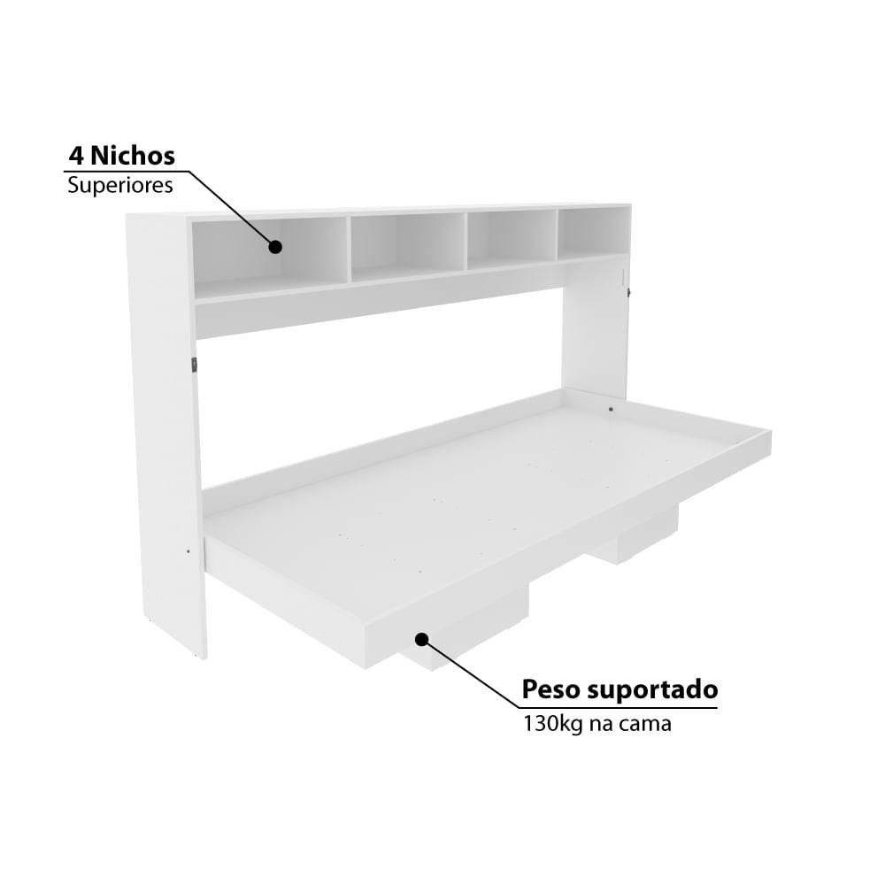 Cama de Solteiro Articulada com 4 Nichos - Branco - 3