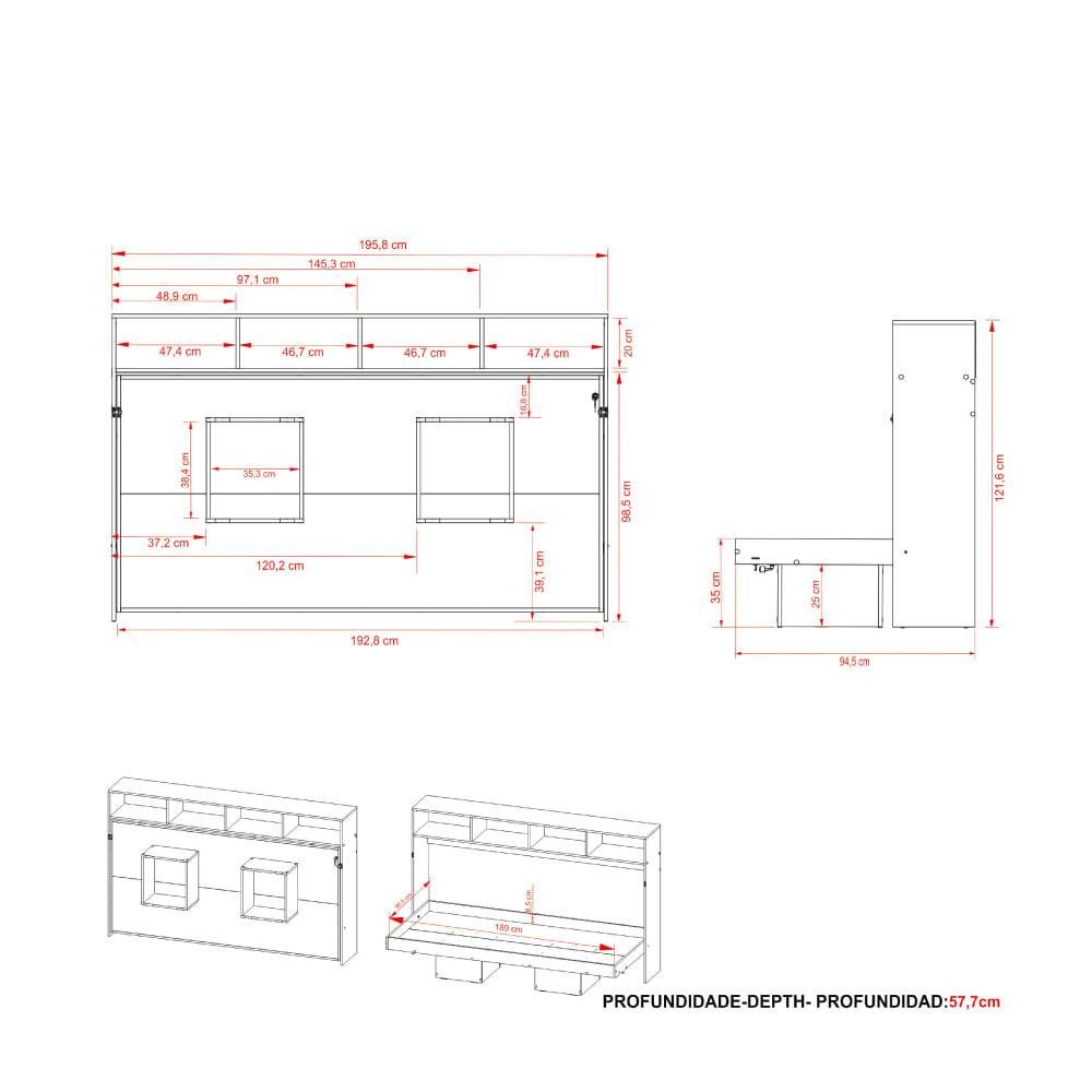 Cama de Solteiro Articulada com 4 Nichos - Branco - 7