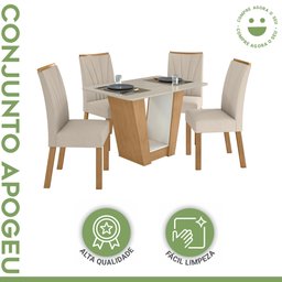 Conjunto Sala de Jantar 4 Lugares Retangular Tampo MDF Mesa e Cadeiras Apogeu - 3