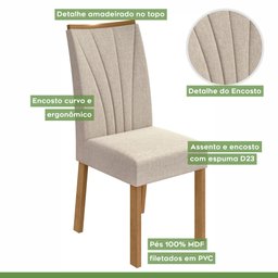 Conjunto Sala de Jantar 4 Lugares Retangular Tampo MDF Mesa e Cadeiras Apogeu - 8