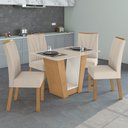 Ver imagem 1 de Conjunto Sala de Jantar 4 Lugares Retangular Tampo MDF Mesa e Cadeiras Apogeu Amêndoa Clean/Off White/Bege