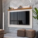 Ver imagem 6 de Painel Ripado Tv 50 Polegadas com Prateleira Monaco - Off White e Cedro