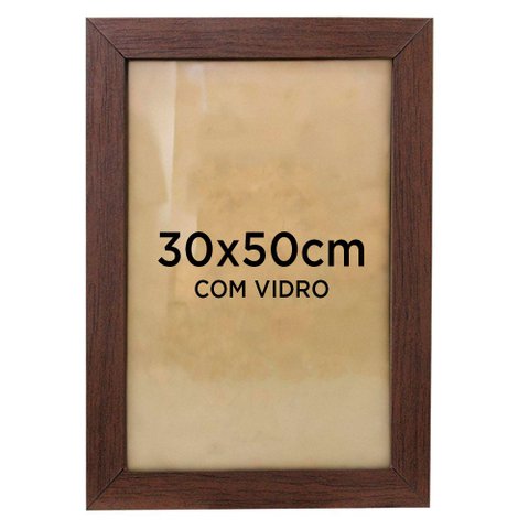 Moldura Quadro 30x50cm Foto Quebra-Cabeça com Vidro TaColado Moldura Madeira Escura 01 Unidade