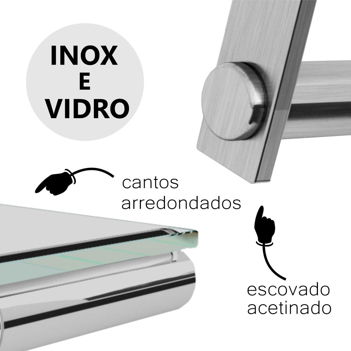 Kit de Acessórios para Banheiro 5 Peças Completo Suporte Grego Metal Escovado Patmos - 3