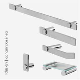 Kit de Acessórios para Banheiro 5 Peças Completo Suporte Grego Metal Escovado Patmos - 2