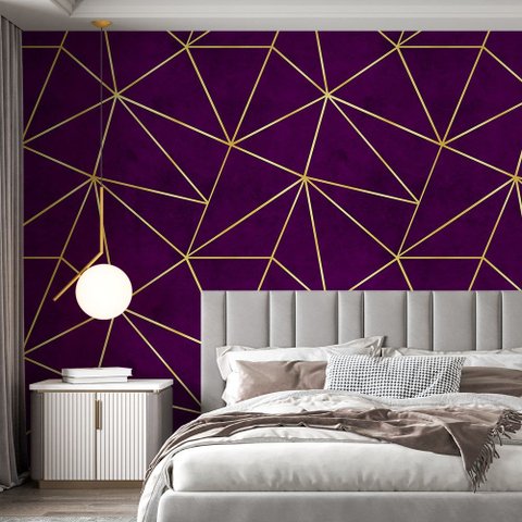 Papel de Parede Adesivo Zara Roxo Dark com Dourado - 3,3m